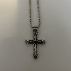 Stainless Steel And Black Agate Crucifix 