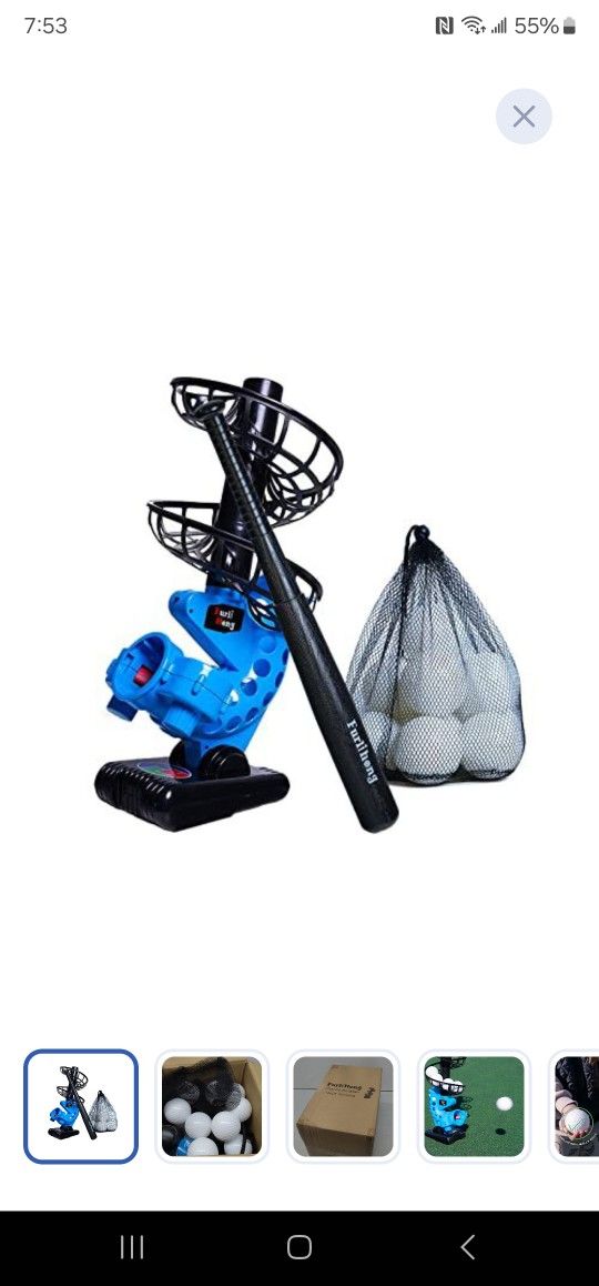 Furlihong 380BH Baseball Pitching Machine, Battery Powered, Angle Adjustable, Comes with Bat and One Dozen Training Balls, for Kids and Beginner