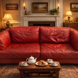 Natuzzi Couch- Love Seat Set Red Premium Leather