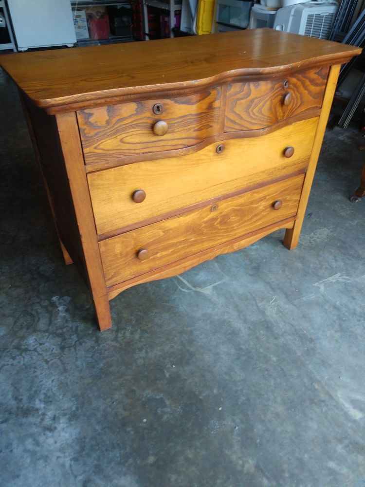 Antique serpentine dresser & mirror