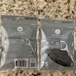 New Charcoal Dental Floss Picks, 75 PCs Each, Easy Reach, Handle, Tongue Cleaner