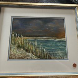 Original Oil Pastel Landscape of Lake