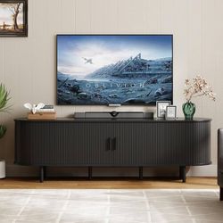 70.8" TV Stand with Power Outlet & Storage for TVs up to 75", Black Entertainment Center with Adjustable Shelves, Modern Media Console with Sliding Do