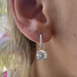 4 CTW round moissanite Diamond drop earrings 14k white