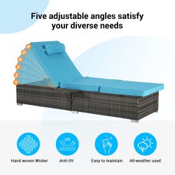 Outdoor Chaise Lounge Chair Set of 2 with Storage Patio Pool Chairs Tanning Lounges for Outside,Beach Rattan Recliners with Adjustable Backrest, Table
