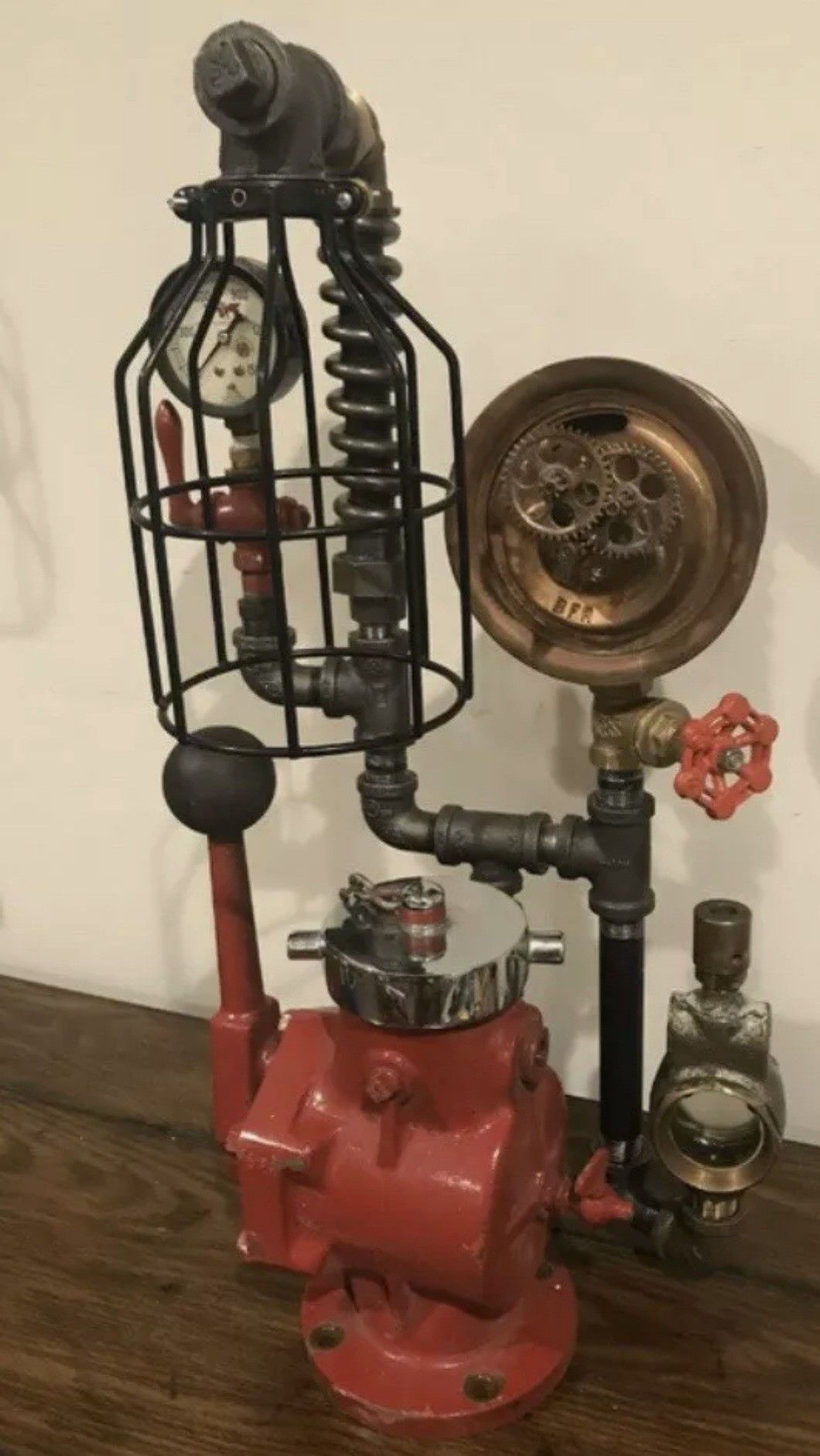 Steampunk Lamp/Sculpture, Frame Gauges Valve Oilers Rustic Industrial Antique Vtg