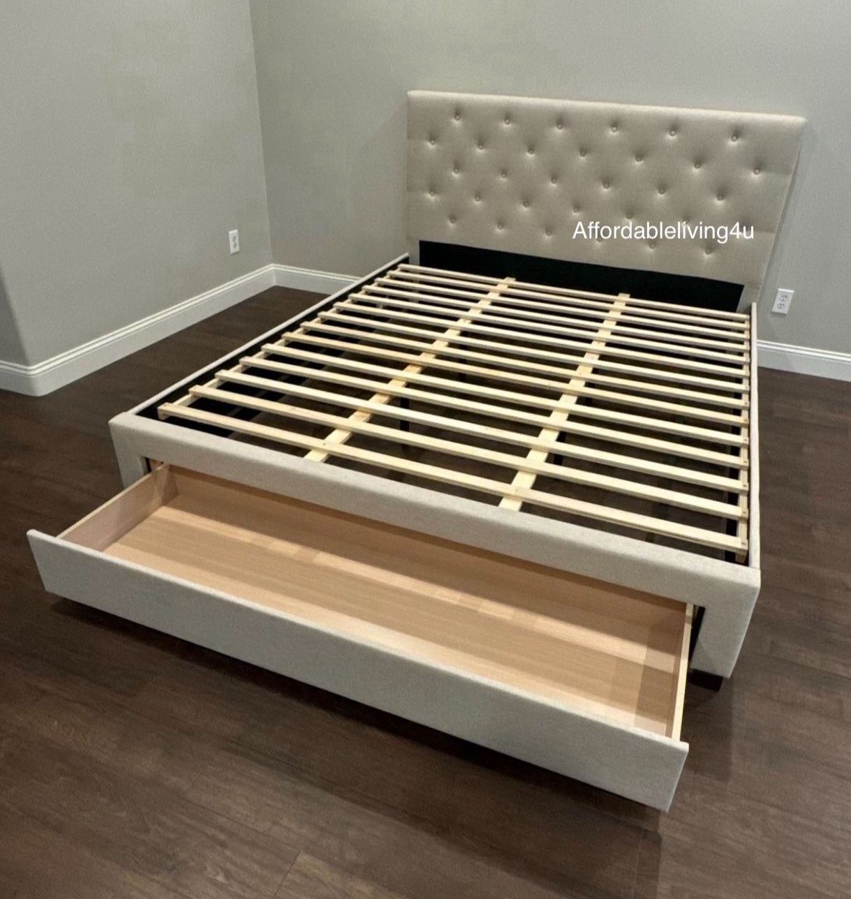 Queen Beige Storage Bed Frame Brand New In Box