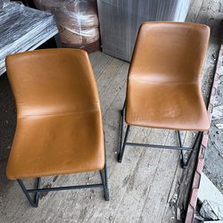Set of 2 Modern Chairs – Brown Leather Look