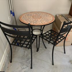 Bistro Table And Two Chairs Metal Bistro Table With Mosaic Top And Two Metal Chairs Great Condition!