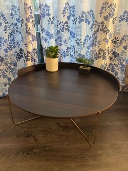 Modern Round Wood Coffee Table w/ Metal Base