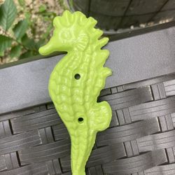 Green cast iron seahorse hook