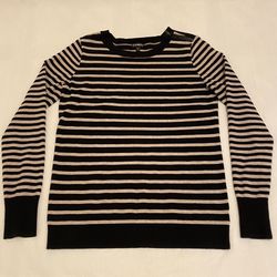 Express Black/White Stripe Leather Zip Sweater Women’s Size L/G