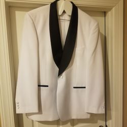 Men's White Tuxedo w/Black Shawl Lapel and Pants