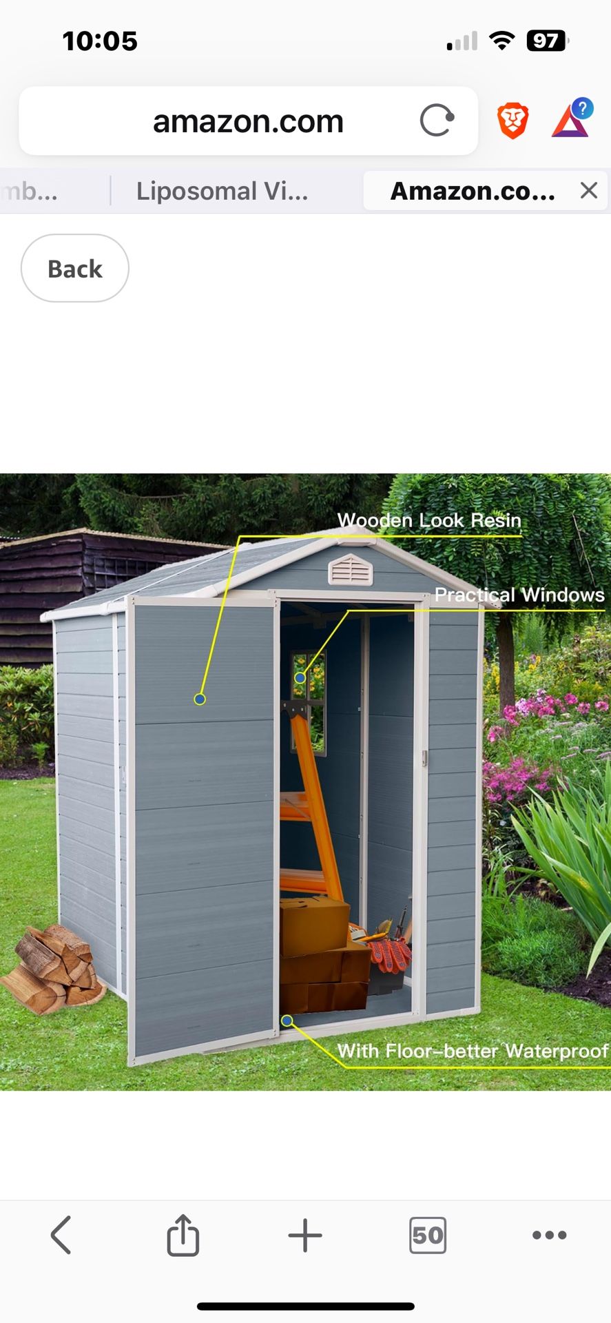Two - JUMMICO Outdoor Storage Shed, 6 x 4 FT Resin Shed with Floor and Lockable Door, Plastic Garden Tool Outside Sheds for Patio Backyard Lawn