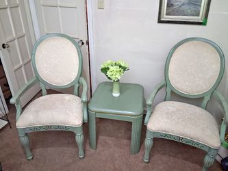 Sage Green Accent Chair Set with Side Table