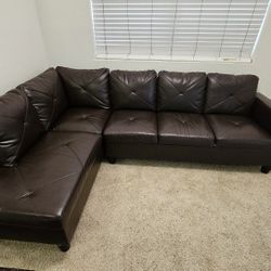 Faux Leather Sectional Sofa Brown