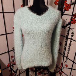 LAPA WOMEN'S FUZZY SWEATER BRIGHT TEAL PULLOVER LONG SLEEVE TUNIC JUMPER TOP/SZ 3-5