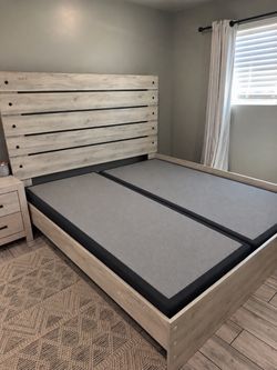 King Size Bed Frame + Headboard + Box Foundations