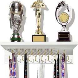 Trophy Shelf with Hooks for Medals