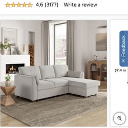 Coddle Luke Fabric Sleeper Sofa with Reversible Chaise and Storage, Beige