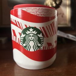 Starbucks Holiday Christmas Travel Mug  Red White Candy Canes Ceramic 2022 8oz