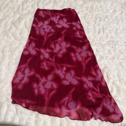 Burgundy Floral Chiffon Midi Skirt