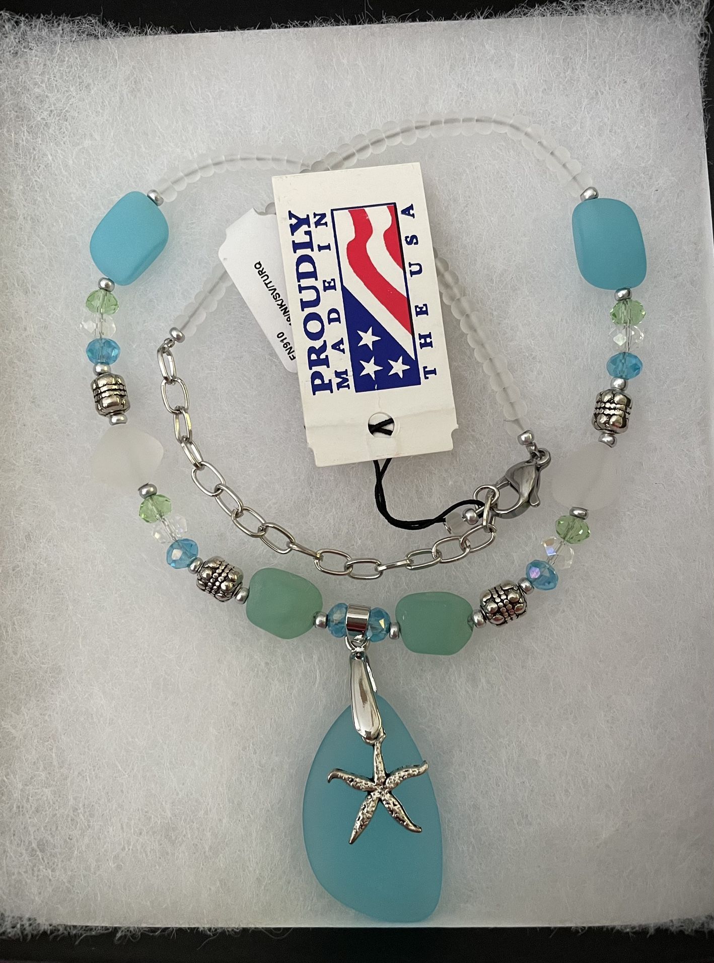 16” Starfish Necklace W/Crystals And Precious Stones, New