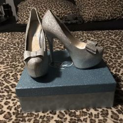Betsey Johnson silver glitter platform heels