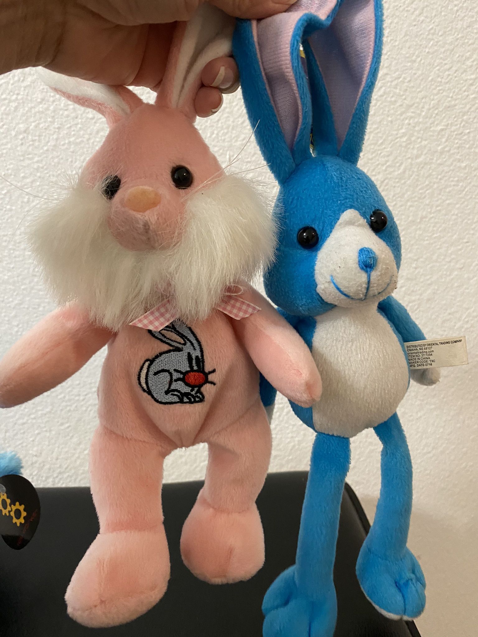 Vintage Easter Bunny Plushies And Flamingo 