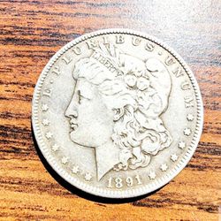 1891 s Morgan Silver Dollar Coin 