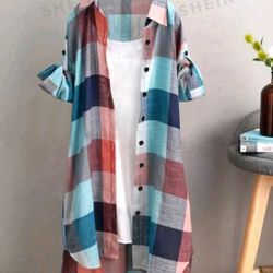 Women's Plaid Long Sleeve High Low Hem Shirt