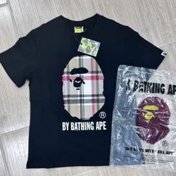 Bape Black Burberry plaid tee Size: S