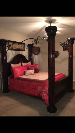 Dark Wood Four-Poster King Bed Frame