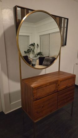 Cb2 Memento Cabinet with Round Mirror