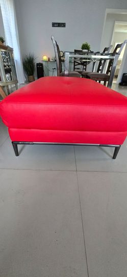 Red Faux Leather Rectangular Ottoman / Bench