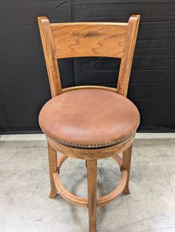 Rustic Wood Swivel Bar Stool with Upholstered Seat