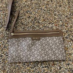 DKNY Wristlet Print Logo Pattern Brown