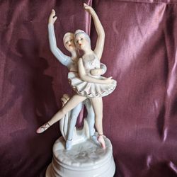 Porcelain Dancing Ballerina Couple Music Box, 10" Tall
