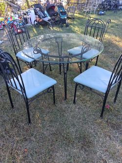 Wrought Iron Glass Top Dining Table Set