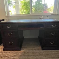 Stanley Executive Desk with Glass Topper and Matching Filing Cabinets 