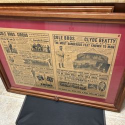 Antique Circus advertisement with old wooden framed