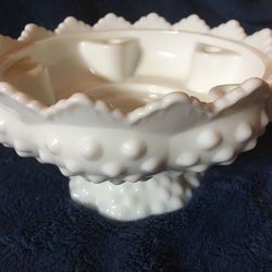 Vintage Fenton Hobnail Footed Milk Glass Flier Bowl Candle Holder