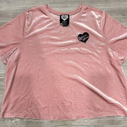 FOREVER 21 PINK VELOUR CROP TOP LAZER KITTEN~THE MEOW MOTEL 