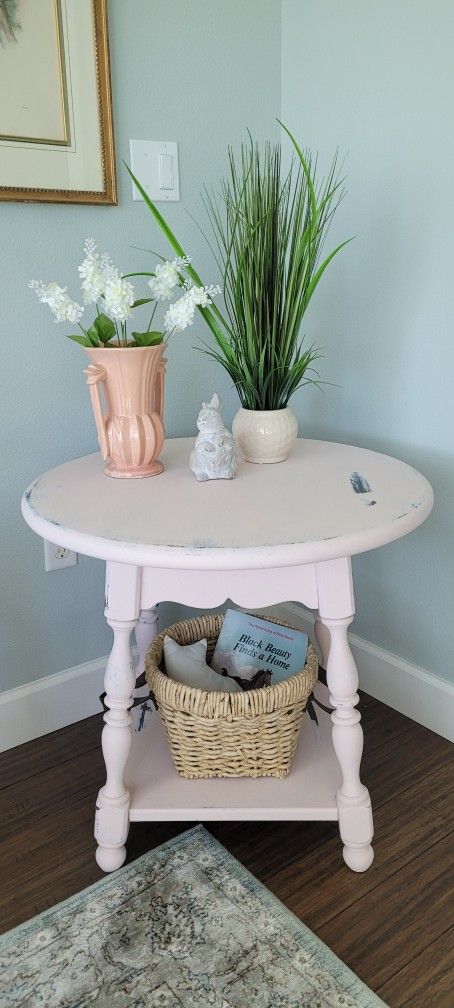 Vintage Solid Wood Ethan Allen Pale Pink Table 28 Wide 26 Tall