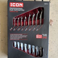 ICON Professional Flex-Head SAE Ratcheting Combination Wrench Set, 8-Piece