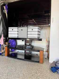 Black Glass TV Stand With Shelves