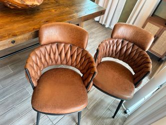 Retro Faux Leather Upholstered Dining Chairs with Metal Legs, Set of 2.