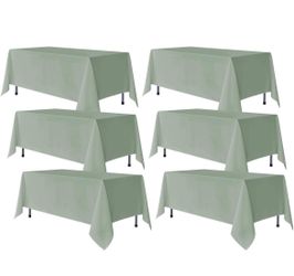 6 Pack Sage Green Tablecloths for Rectangle Tables, 70 x 120 Inch Wrinkle & Stain Resistant, Washable Polyester Fabric, For Wedding Party Banquet Form