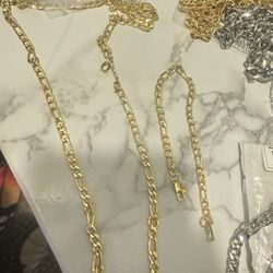  Cuban Link Chain Necklace And Bracelet