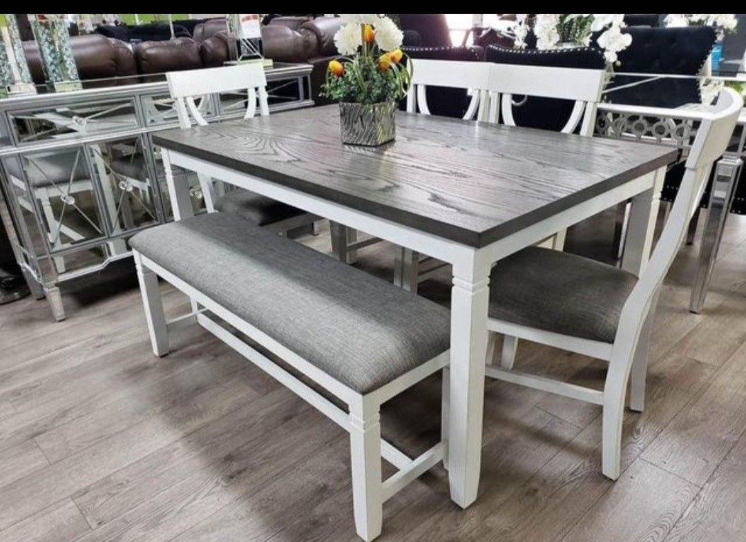 ✅️✅️6-Pc Dining Set
Table + 4 Chairs + Bench✅️